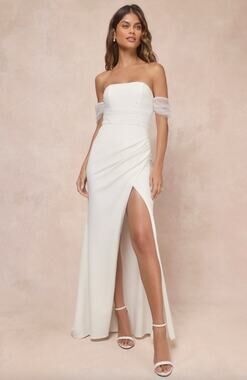NEW Lulus Profound Glamour Ivory Pearl Off-the-Shoulder Tulip Maxi Dress Large